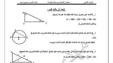 ملخص كيف تتعامل مع مسائل الهندسة الصف التاسع الفصل الثاني للعام 2023 منهاج السوري