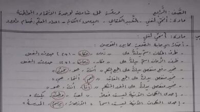 نماذج مذاكرة عربي ورياضيات الصف الرابع الفصل الثاني للعام 2023 منهاج السوري