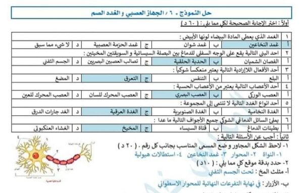 نماذج اختبار علم الأحياء الصف التاسع الفصل الثاني للعام 2023 منهاج السوري
