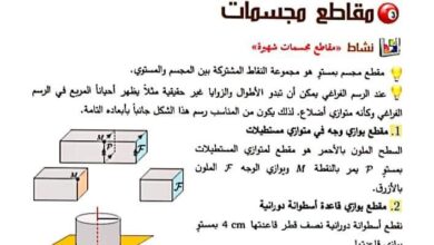 شرح مبسط مقاطع مجسمات هندسة الرياضيات الصف التاسع الفصل الثاني للعام 2023 منهاج السوري
