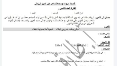 أوراق عمل هامة عربي قصيدة مروءة وسخاء بكلوريا الفصل الثاني للعام 2023 منهاج السوري
