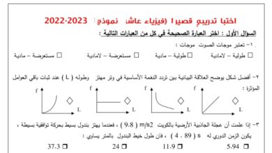 نماذج (غير محلول) للاختبار القصير(1) فيزياء عاشر الفصل الثاني للعام 2023 منهاج الكويت