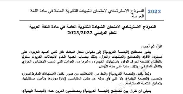 تنزيل نموذج الوزارة الاسترشادى لمادة اللغة العربية للصف الثالث الثانوي 2023 المناهج المصرية