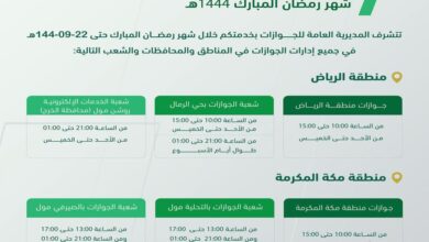 الجوازات السعودية تستعرض مواعيد عمل مكاتبها خلال شهر رمضان
