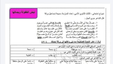 نموذج امتحان عربي بكلوريا أدبي الفصل الثاني للعام 2023 منهاج السوري