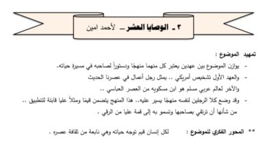 مذكرة درس ( الوصايا العشر ) عربي ثاني عشر الفصل الثاني للعام 2023 منهاج الكويت