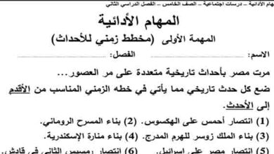تحميل المهام الادائية في مادة دراسات اجتماعية للصف الخامس الابتدائي الترم الثاني 2023 المناهج المصرية