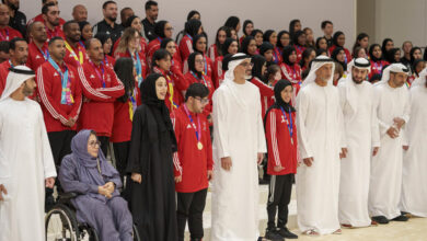 خالد بن محمد بن زايد يستقبل أعضاء بعثة الإمارات للأولمبياد الخاص برلين 2030