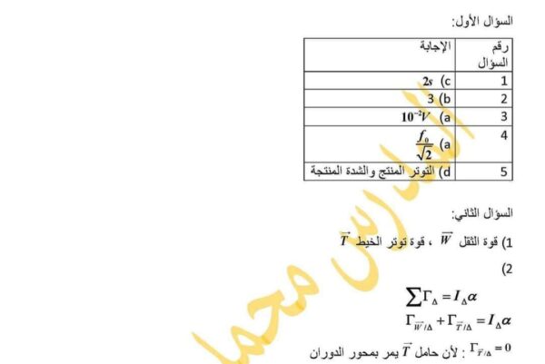 حل أسئلة امتحان مادة الفيزياء بكلوريا علمي الدورة التكميلية لعام 2023 منهاج السوري
