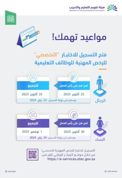 تقويم التعليم السعودية تحدد موعد التسجيل في اختبار الرخصة المهنية التخصصي